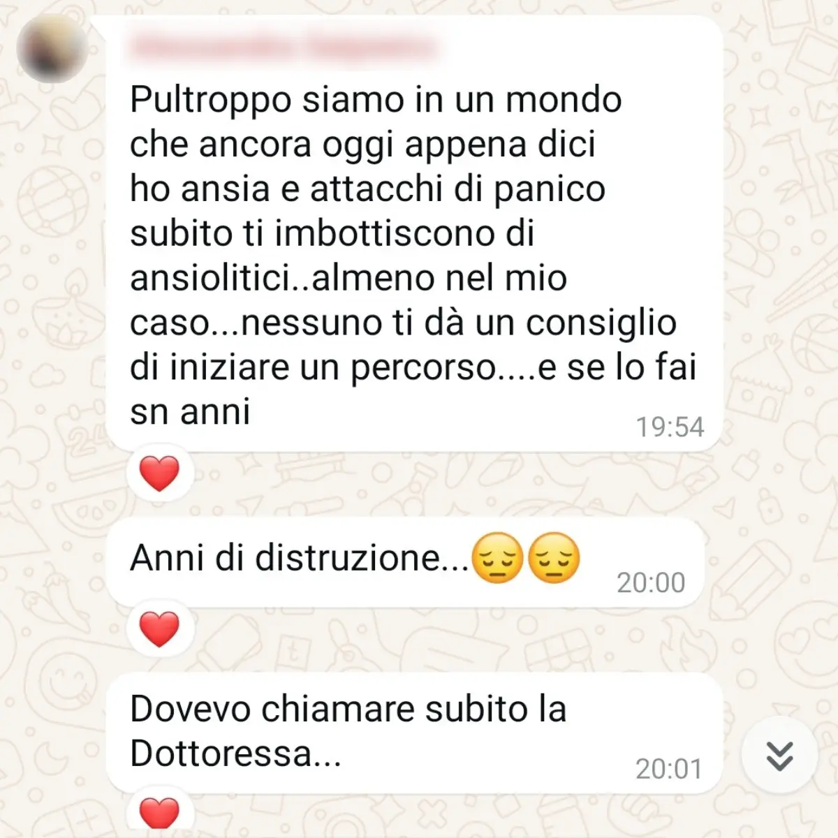 Testimonianza di una donna che racconta di aver sofferto di ansia e attacchi di panico curati con ansiolitici, ma di aver trovato sollievo e consapevolezza grazie al percorso con la psicologa Simona Prosperi.